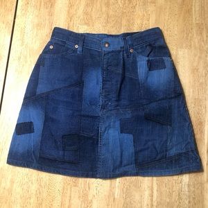 Vintage 1970’s Levi’s Orange Tag Corduroy Mini-Skirt, Patchwork Pattern Size 2